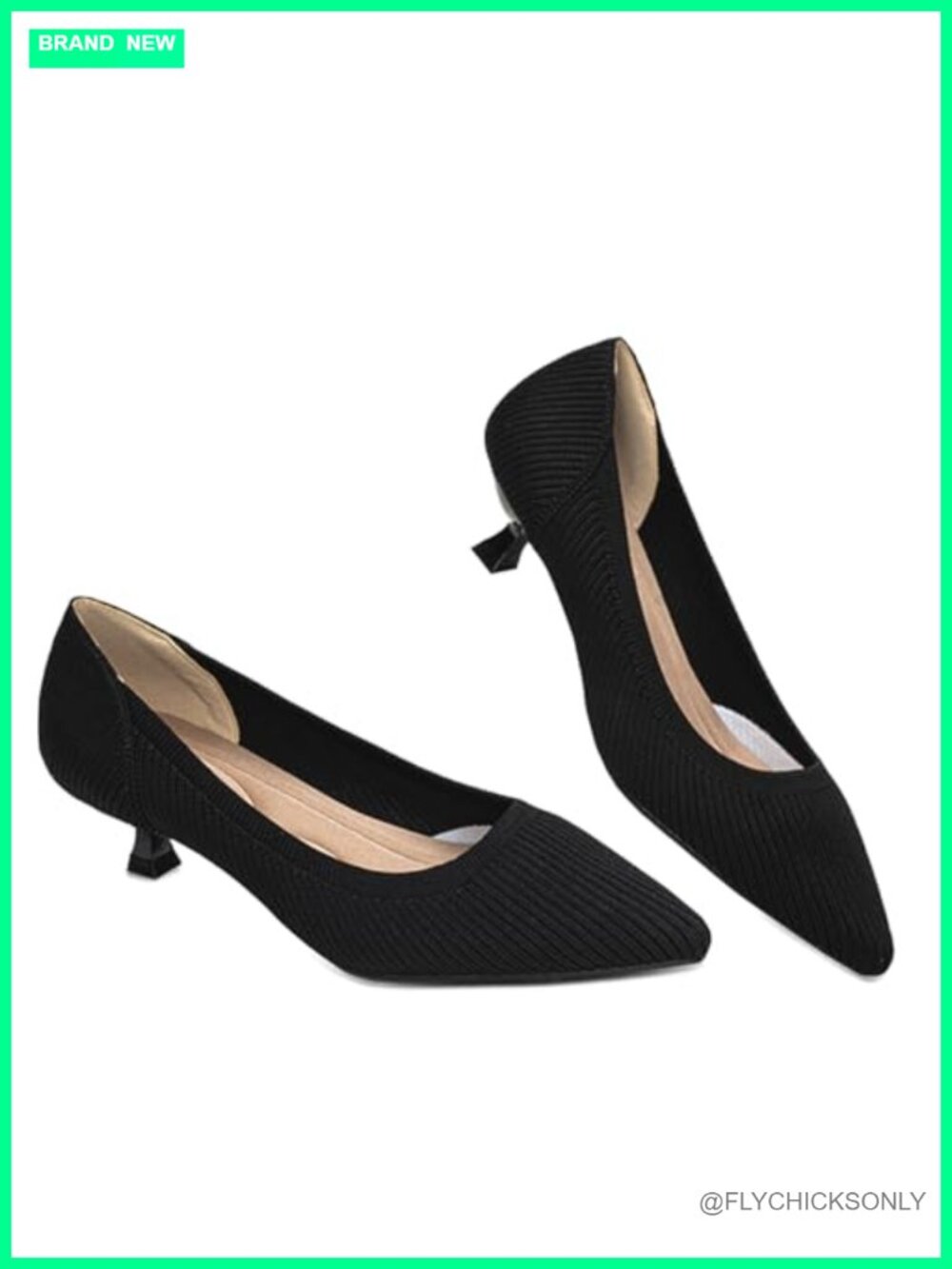 Women's Kitten Heels Knit Pointed Toe Slip On Pumps Work Office Dressy